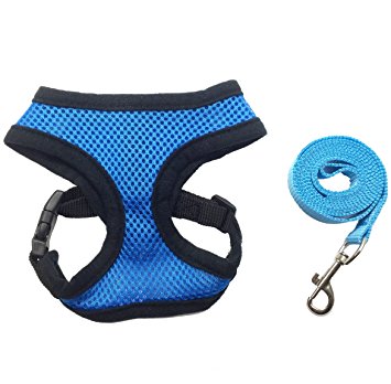 FUNPET Soft Mesh Cat Harness with Nylon Leash Adjustable for Small Pet Dog and Cat