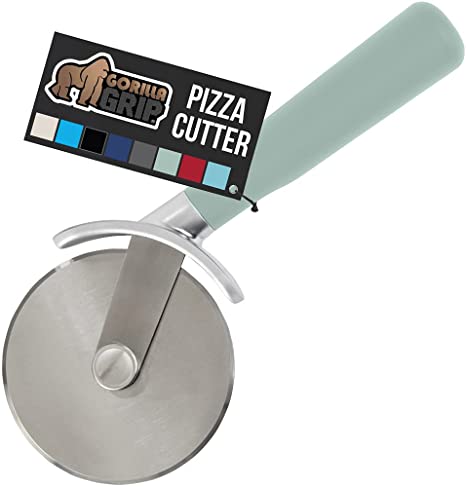 Gorilla Grip Oversized, Stainless Steel, Soft Grip, Rust Resistant, Dishwasher Safe Pizza Wheel, Thumb Guard Protection, Slice Thick or Thin Pizzas in Seconds, Works on Pie Crust, Pastries, Mint