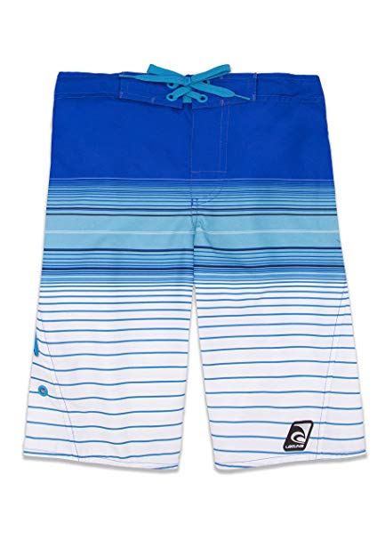 LAGUNA Boys Side Zipper Striped Boardshorts Swim Trunks, UPF 50