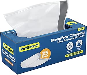 PetSafe ScoopFree Automatic Cat Litter Box Waste Bin Liners – Drawstring Litter Box Liner for ScoopFree Self Cleaning Clumping Litter Box and ScoopFree SmartSpin Litter Box – Easy Cleanup, 25 Count