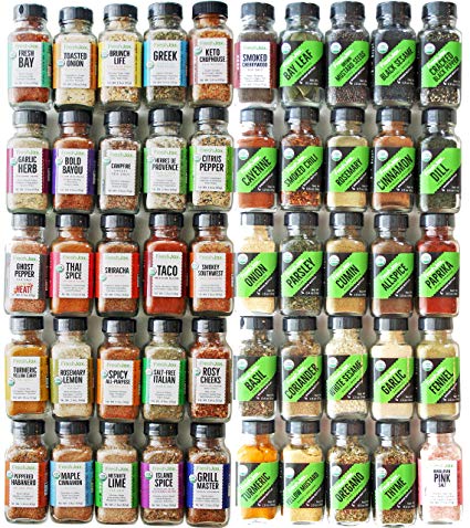 FreshJax Premium Gourmet Organic Kosher Seasonings and Spices, Essentials Collection, Organic Variety Spice Jar Gift Set (50 pack)