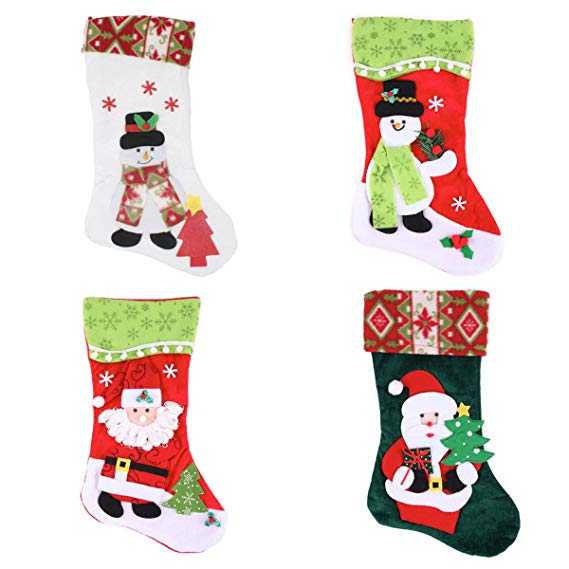 Joiedomi Pack of 4 18" 3D Plush Christmas Stockings for Christmas Decorations