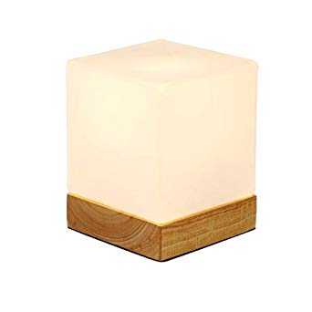 INJUICY Mini Cube Table Lamps, Glass Shade & Wooden Base Morden Bedside Desk Lamp for Bedside, Bedroom Living, Dining Room, Cafe Bar, Hallway Decor