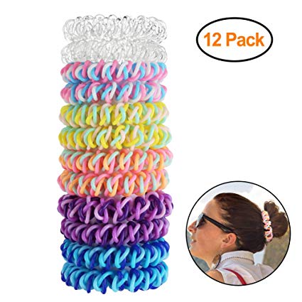 12 Pack Spiral Hair Ties No Crease Elastic Ponytail Holders Phone Cord Traceless Hair Ring for Women Thick Hair by Accmor (6 Colors,2pcs/color)