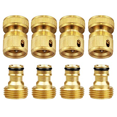 Garden Hose Quick Connect,Zinger Easy Connect Garden Hose Quick Connector,4 Set 3/4" GHT Brass 4PCS Male and 4PCS Female Hose Connector