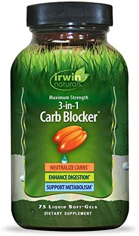 Irwin Naturals Maximum Strength 3-in-1 Carb Blocker - Neutralize Carbohydrates and Support Metabolism - 75 Liquid Softgels