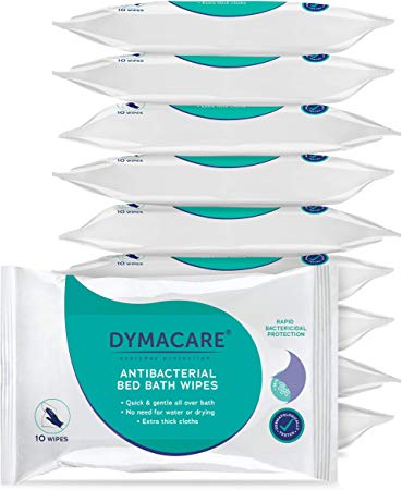 DYMACARE Antibacterial Bed Bath Wipes | Rinse-Free Adult Body Wash Cloths | Alcohol-Free, Antibacterial & Virucidal (Proven to Kill coronavirus) | Wipes for Body, Hands & Face | 10 Packs