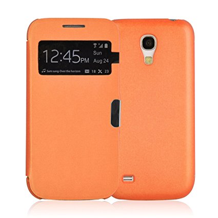 Galaxy S4 Mini Case - Orange Smart View Flip Cover for Samsung Galaxy S4 Mini, Screen Protector Included