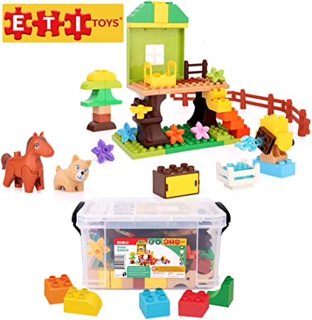 ETI Toys, 65 Piece Bublu Dude Ranch Building Blocks. Build Horse Ranch, Tree House, Flower Garden. 100 Percent Non-Toxic, Fun, Creative Skills Development. Toy Gift for 3, 4, 5 Year Old Boys and Girls