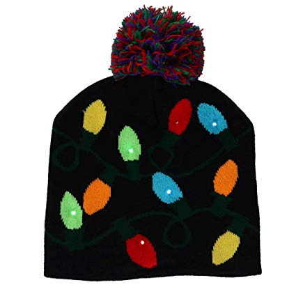 DM Lotsa Lites LED Flashing Holiday Knitted Hat Light up Blinking Beanie
