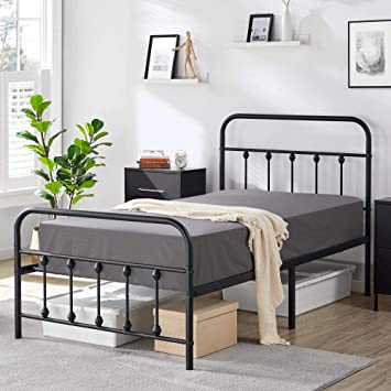 YAHEETECH Classic Black Metal Bed Frames Twin Size with Headboard for Children Boys Girls Kids,Mattress Foundation,No Box Spring Needed and Easy Assembly