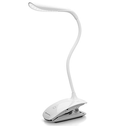 Desk Lamps Book Reading Bedside Lights - Clip Light with Flexible Neck, Touch Sensitive Control 3 Brightness, Eye-protect Night Light and Rechargeable LED Lamps for E-Reader, Music Stand(White)