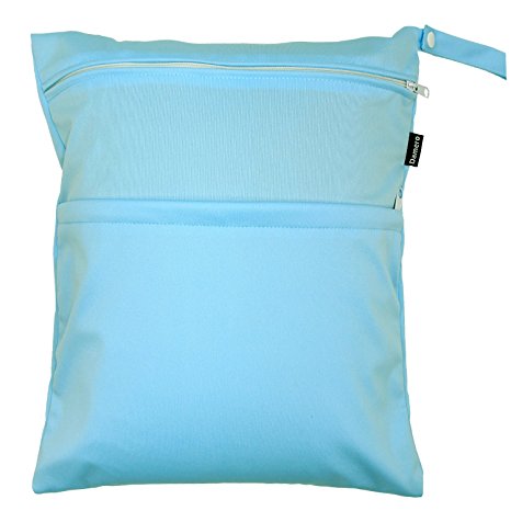 Damero Cute Travel Baby Wet and Dry Cloth Diaper Organizer Bag (Medium, Light Blue)