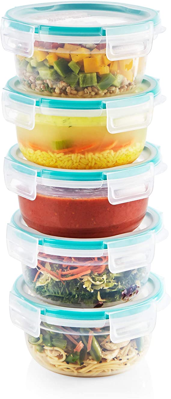 Snapware Total Solution Plastic Meal Prep and Food Storage 10-Piece Set (3.8-Cup Round Containers, BPA Free, Leakproof Lids, Microwave, Dishwasher and Freezer Safe), Clear