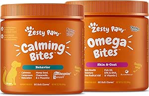 Zesty Paws Calming Soft Chews for Dogs - Composure & Relaxation for Everyday Stress   Omega 3 Alaskan Fish Oil Chew Treats for Dogs - with AlaskOmega