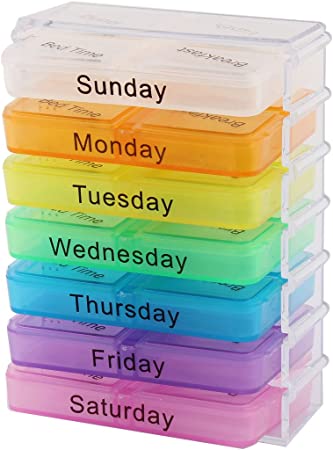 uxcell Household Travel Detachable Medication Reminder Daily Am PM Weekly Pill Box Case