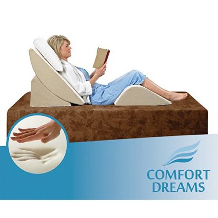 Comfort Dreams Zero Gravity Adjustable 3-Piece Wedge System, Head and Foot support with this Wedge Pillow. Sleep well with the comfort of Memory Foam.Great for an Acid Reflux pillow, comfort when kids are playing Playstation 3.