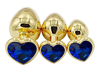 Sexysamba 3pcs Metal-plated Jeweled Anal Plug Butt Kit Couple Sex Pleasure Adult Games Toy,Golden-Blue