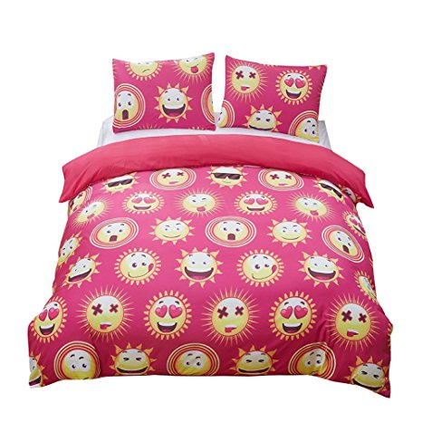 Magichome 3 PCS Pink Emoji Duvet Cover Sets Super Soft and Lovely Gift (Twin)