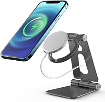 Marchpower Stand for MagSafe Charger, Aluminum Alloy 270° Adjustable, Foldable, Magnetic Wireless Charging Holder— Compatible with MagSafe Charger for iPhone 12 Mini / 12/12 Pro / 12 Pro Max— Gray