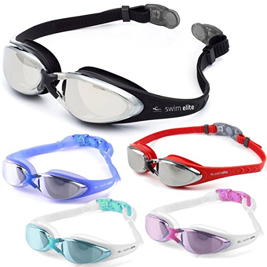 Swimming Goggles by SWIM ELITE - Mirror Finish with UV and Anti Fog Protection - Swim Goggle For Adults, Juniors, Kids - Indoor and Outdoor including Triathlon / Lido Training - Black, Blue, Pink, Red or Aqua