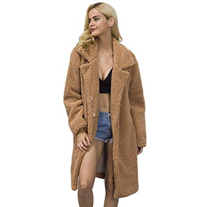 FUNOC Women's Winter Warm Loose Oversized Long Fleece Jacket Coat Outwear Plus Size
