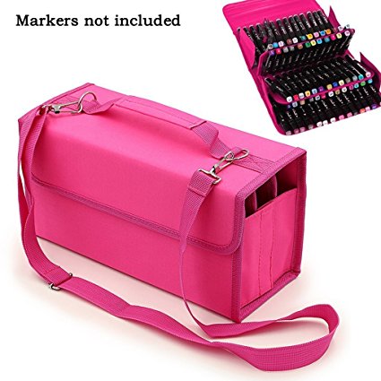 Samaz 80 Slots Marker Carrying Bag Marker Case for Primascolor Marker and Copic Marker (Rose Red)