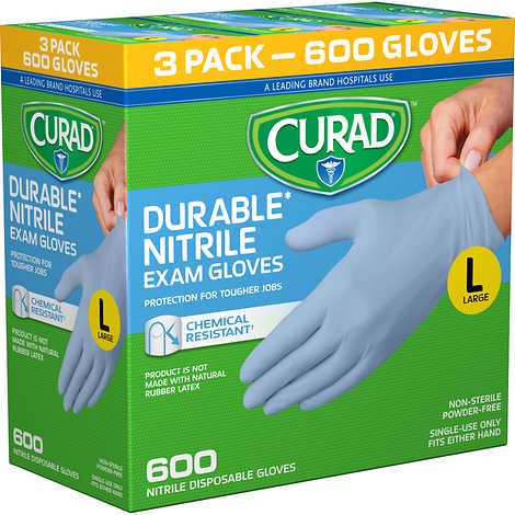 Curad Durable Nitrile Exam Gloves, Large, 600 ct (CUR9316)