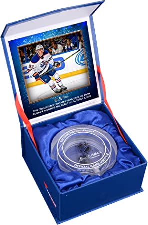 Connor McDavid Edmonton Oilers NHL Debut Crystal Puck - Filled with Ice from NHL Debut - Other Game Used NHL Items