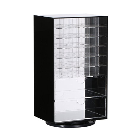 Ikee Design® Premium Black Large Acrylic Rotating Cosmetic 72 Lipsticks and 2 Drawers Tower Organizer 5" x 6 1/2" x 12"H