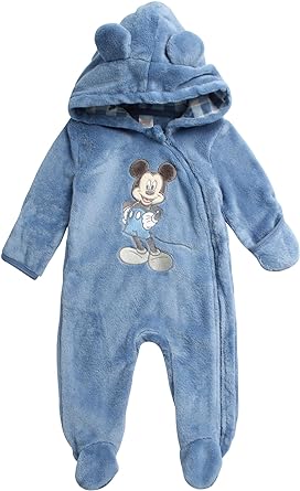 Disney Baby Boys Girls Winter Coveralls – Fleece Zip Footie Jumpsuit, Mitten Cuffs: Mickey Mouse Pooh Bear Minnie Mouse, 0-9M