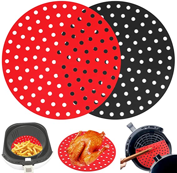 Juome 9 Inch Round Air Fryer Liners- Replacement Parchment Paper for Airfryer, Non-Stick Air Fryer Silicone Basket Streamer Mats Accessories for Ninja, Gourmia, Power XL (2pack)
