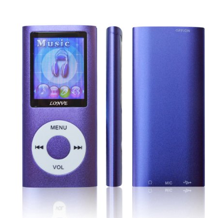 Lonve Music Player 8GB MP4/MP3 Player Purple 1.82'' Screen MP3 Music/Audio/Media Player with FM Radio