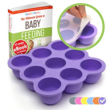 KIDDO FEEDO Baby Food Storage - The Amazon Original Freezer Tray Container with Silicone Clip-On Lid - 6 Colours Available - BPA Free & FDA Approved - Free eBook by Author/Dietician, Lifetime Guarantee