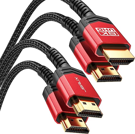 JSAUX 8K HDMI Cable 2.1 15FT 2-Pack 48Gbps 8K & 4K Ultra High Speed Cord (8K@60Hz 7680x4320, 4K@120Hz) eARC HDR10 HDCP 2.2 & 2.3 3D, Compatible for PS5/PS4/X-Box/Roku TV/HDTV/Blu-ray/LG/Samsung QLED