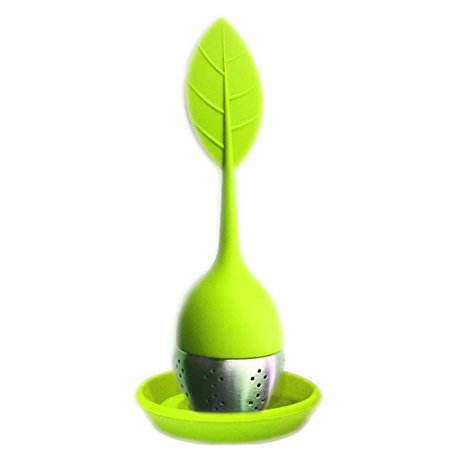 FUGAMI Silicone Loose Leaf Tea Infuser Strainer with Resting Plate - * Beautiful New Colors * (Green)