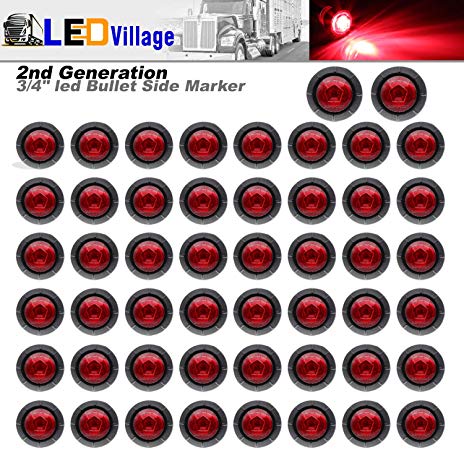 LEDVILLAGE 50 Pcs 2nd Generation 3/4 Inch Mount RED LED Bullet Marker Lights, Side Led Marker for Truck Boat SUV ATV Bike Trailer Marine