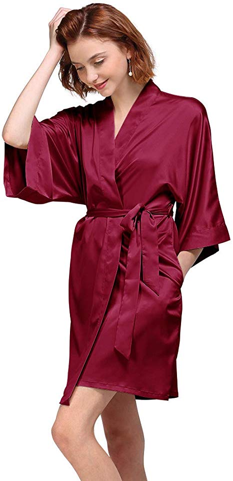 AW Women's Silky Robe, Satin Kimono Bathrobe for Wedding Party Brides Bridesmaids Loungewear