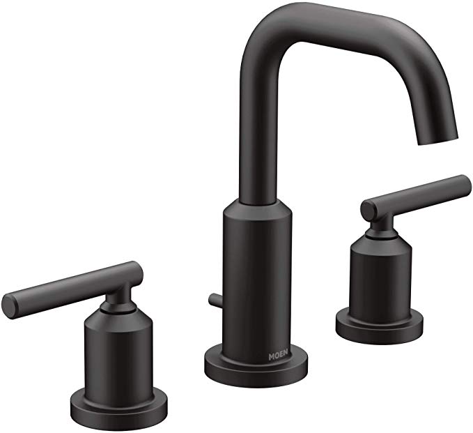 Moen T6142BL Gibson Two-Handle 8-Inch Widespread High Arc Modern Bathroom Sink Faucet, Valve Required, Matte Black