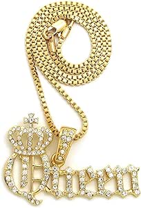 Fashion 21 Women's Statement Rhinestone Filled Queen Pendant 18 to 24 inches Chain Necklace in Gold, Silver Tone