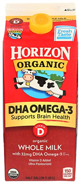 Horizon Organic Milk Plus DHA Omega-3 Whole Milk Ultra Pasteurized, Half Gallon