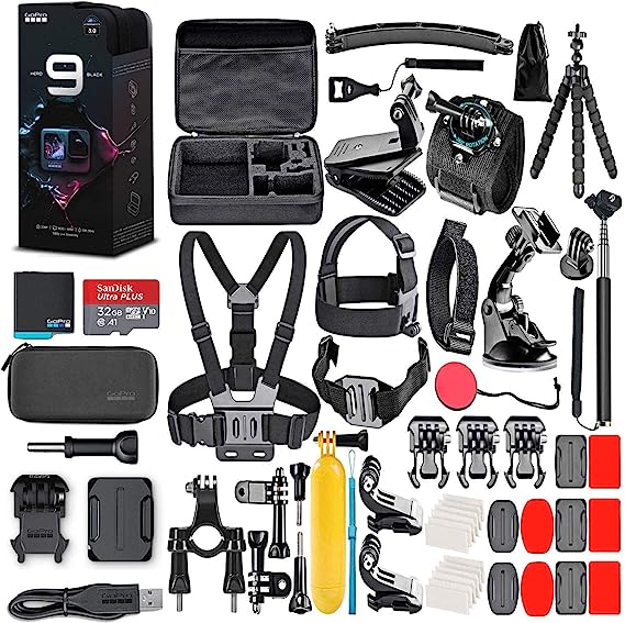 GoPro HERO9 Black - Waterproof Action Camera with Front LCD, Touch Rear Screens, 5K Video, 20MP Photos, 1080p Live Streaming, Stabilization   32GB Card and 50 Piece Accessory Kit - Action Kit