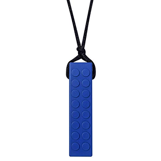 Chew Blockz Chewable Necklace for Kids - Sensory Chew Jewelry for Kids by Munchables (Navy)