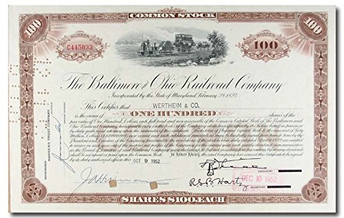 B & O Railroad Company 1951 Stock Certificate Brown (SC-AAA-008)