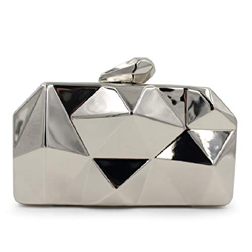 Clutch Bag, Fit & Wit Womens Alloy Metal Abstract Stone Clutch Purse Evening Cocktail Wedding Party Handbag