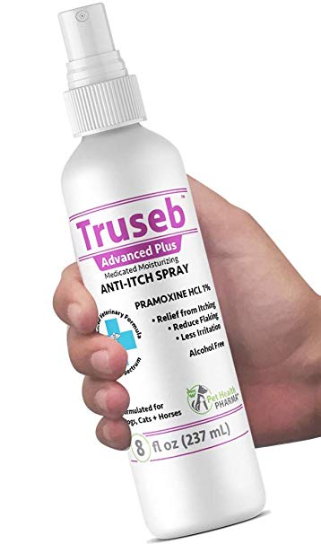 Truseb | #1 Pramoxine Hydrochloride HCL 1% Anti Itch Spray Anesthetic and Medicated for Dogs and Cats with Scratchy, itchy and Dry Skin, Hot Spots Moisturizing Oatmeal Made in U.S.A.