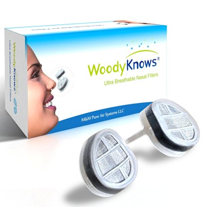 WoodyKnows Ultra Breathable Nose / Nasal Filters(New Model) for Hay Fever, Pollen Dust Allergies, Pet Hair and Dander Allergy, Allergic Asthma, Sinusitis, Rhinitis Relief Reliever, Block Allergens Airborne Particles, Portable Air Purifier Cleaner Mask Hepa Screen, Alternitives of Medicine Spray Strips, Breathe Easy Pure Right (2 Filter Frames and 6 Pairs of Replacement Filters) (III-R).