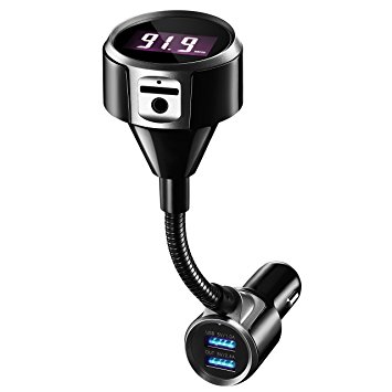 FM Transmitter,TOPELEK Bluetooth 4.2 FM Transmitter with 1 Key Button Operation, In-Car Stereo Radio Adapter Car Kit with Hands-free Calling, Car Charger with Aux Output, TF Card and U-disk Memory