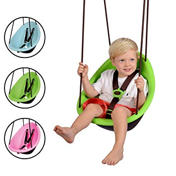 Swurfer Kiwi - Your Baby's First Swing with Ergonomic Foam-Lined Shell Design, Blister Free Rope and 3-Point Safety Harness, Ages 6 Months and Up (Green)