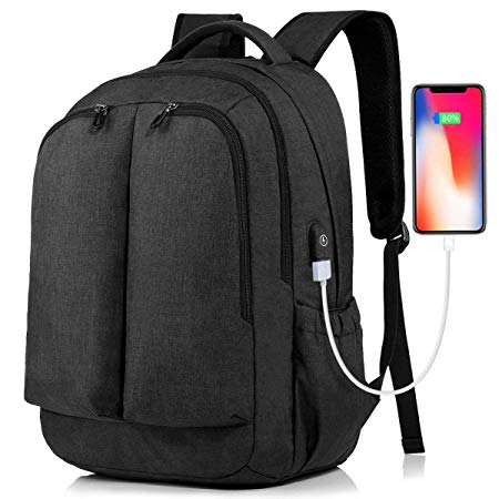 17 Inch Laptop Backpack Large Travel Bag with USB Charging Port and Earphone Hole for Travel/Business/College/Women/Men (Black)